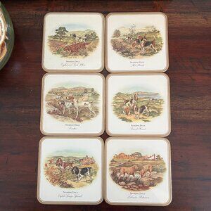 Vintage Pimpernel 6 Princess Coasters 658 Sporting Dogs Cork Back England Boxed